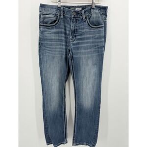 BKE Jeans Jake Mens 34Sx30 Blue Denim Straight Leg Stretch Buckle Medium Wash